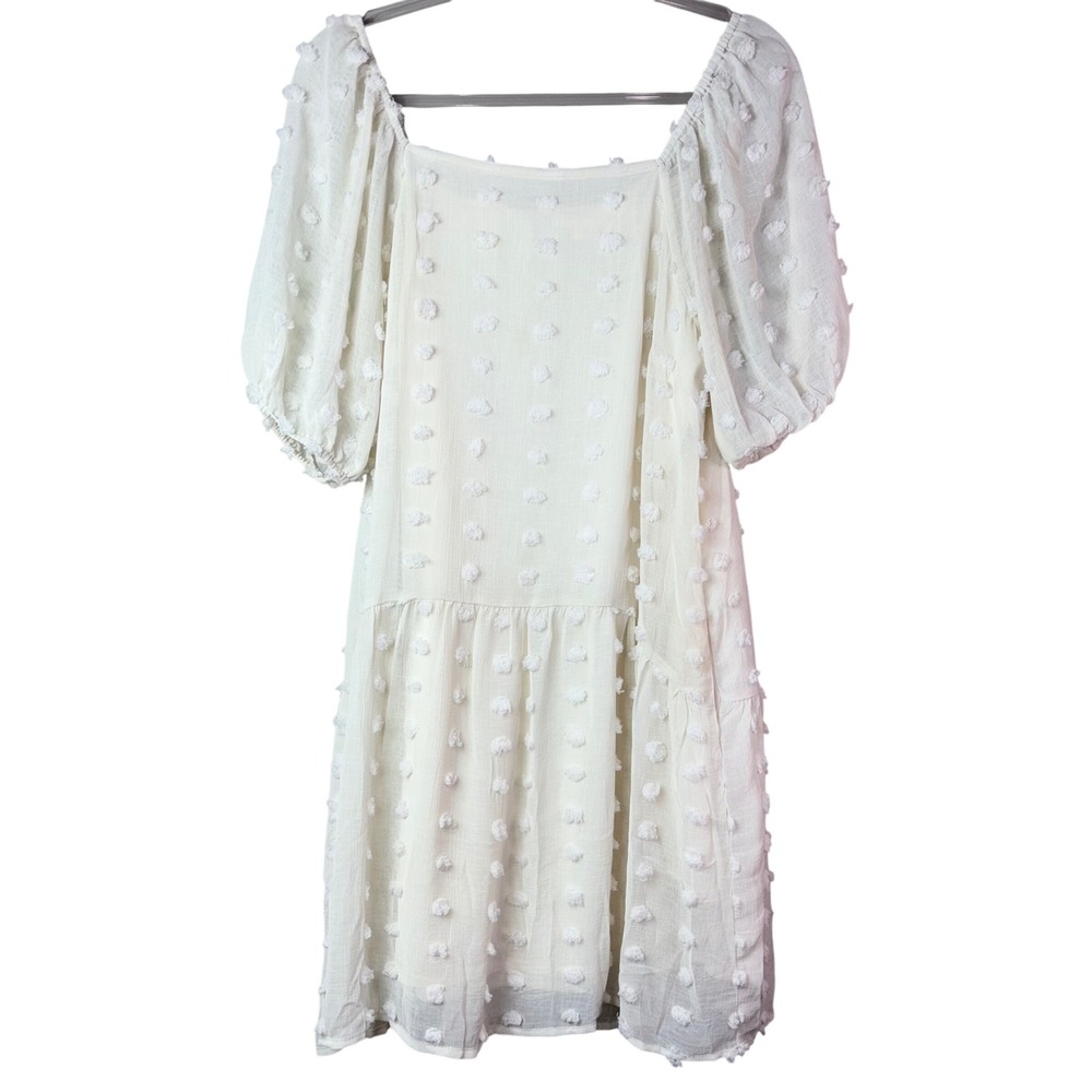 Böhme White Swiss‎ Dot Mini Dress Square Neck Tiered Short Puff Sleeve Small